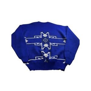 Bronzini Cerulean Blue and White Aztec Pattern 80s Sweater Women's Size Small?